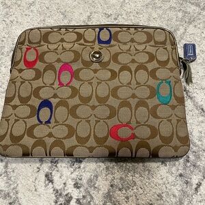 Coach Tan Signature Laptop Sleeve with Colorful Accents